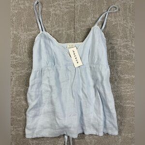 John Galt Pacsun NWT Blue Boho 100% Linen Blue Tie Back Tank OS